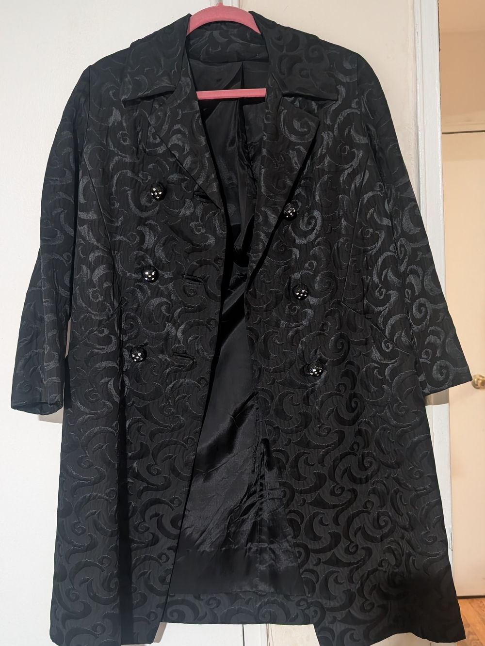 Black Textured Double-Breasted Women's Coat